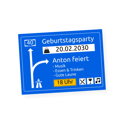 Grußkarte „Autobahnschild“ selbst gestalten im UNICEF Grußkartenshop. Bild 1